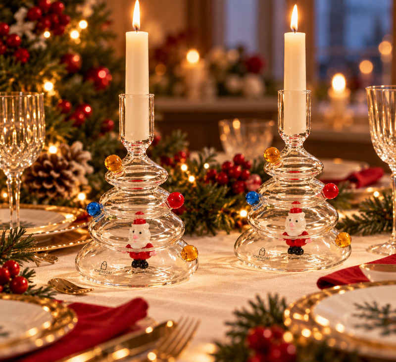 CHRISTMAS TALES – SANTA & COLOURED BALLS CANDLEHOLDER | SET OF 2