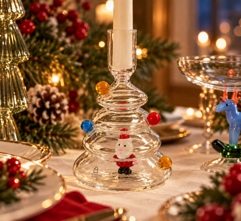 CHRISTMAS TALES – SANTA & COLOURED BALLS CANDLEHOLDER | SET OF 2
