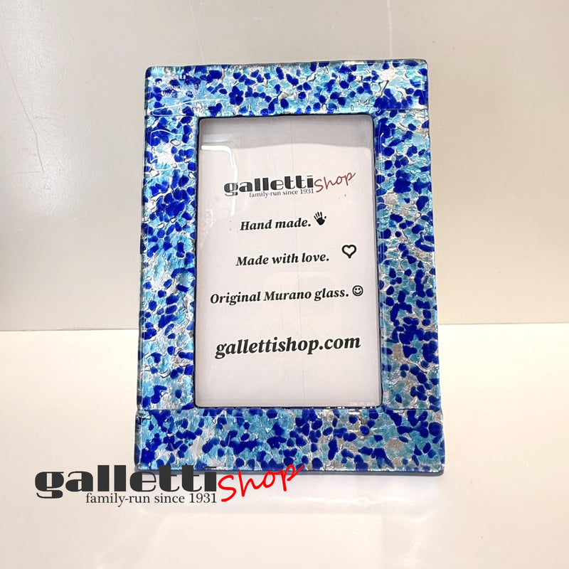 Murano Glass Picture Frame “Blue Coriandoli & Silver Leaf”