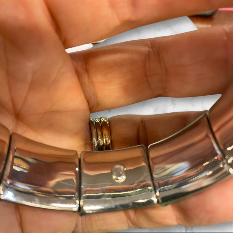 Vintage 1980s Stretch Bracelet in Black Enamelled 925 Sterling Silver