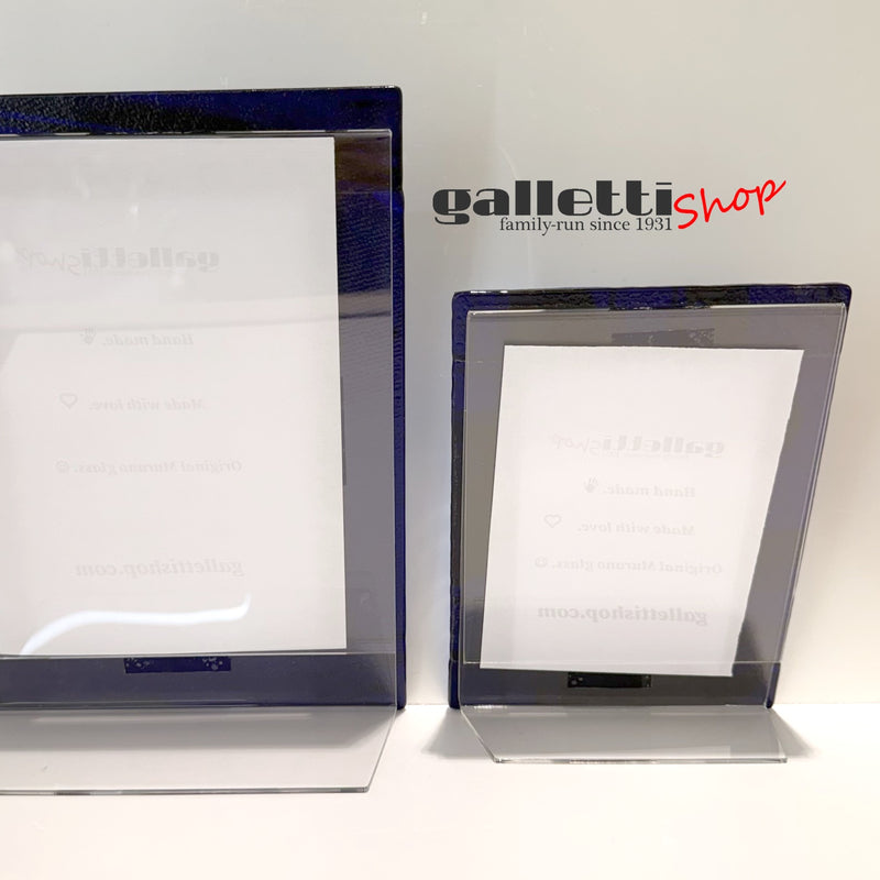 Murano Glass Picture Frame “Blue Coriandoli & Silver Leaf”