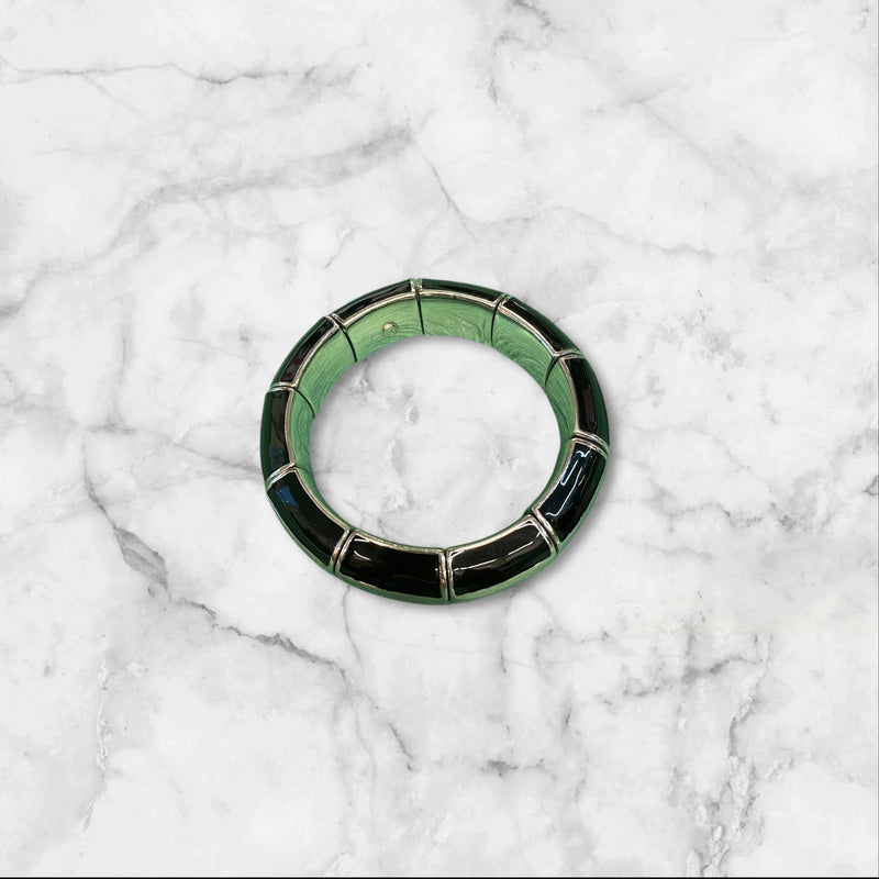 Vintage 1980s Stretch Bracelet in Black Enamelled 925 Sterling Silver