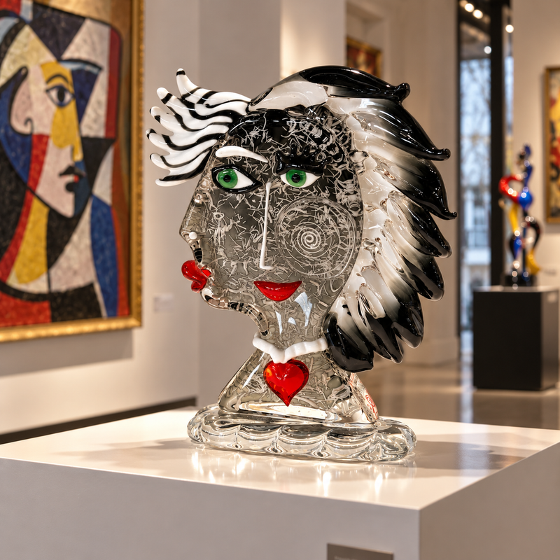 CRUELLA & DAVID – Picasso Head Murano Glass Sculpture by Maestro Badioli