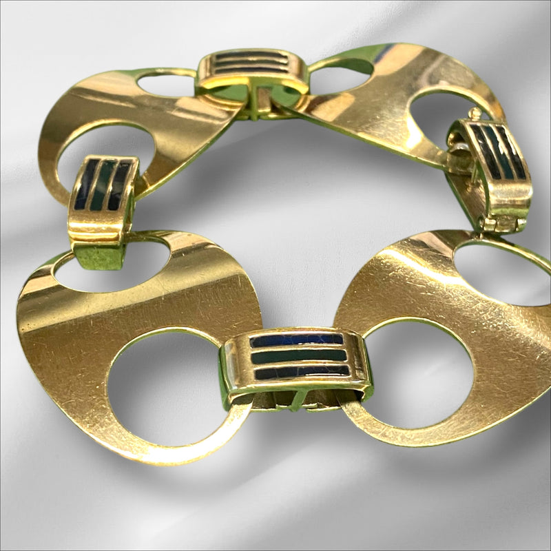 Vintage 1960s Enamelled Bracelet in 925 Sterling Silver – Bayonet Clasp – 42g