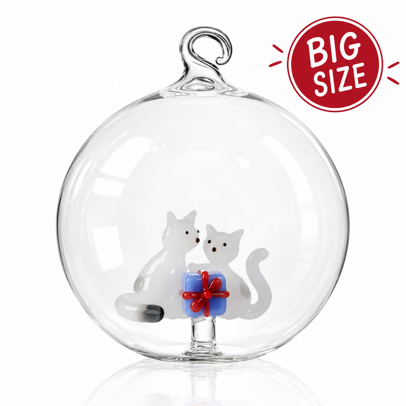 TABBY CAT – WHITE CATS WITH LIGHT BLUE GIFT CHRISTMAS BALL – 12 CM