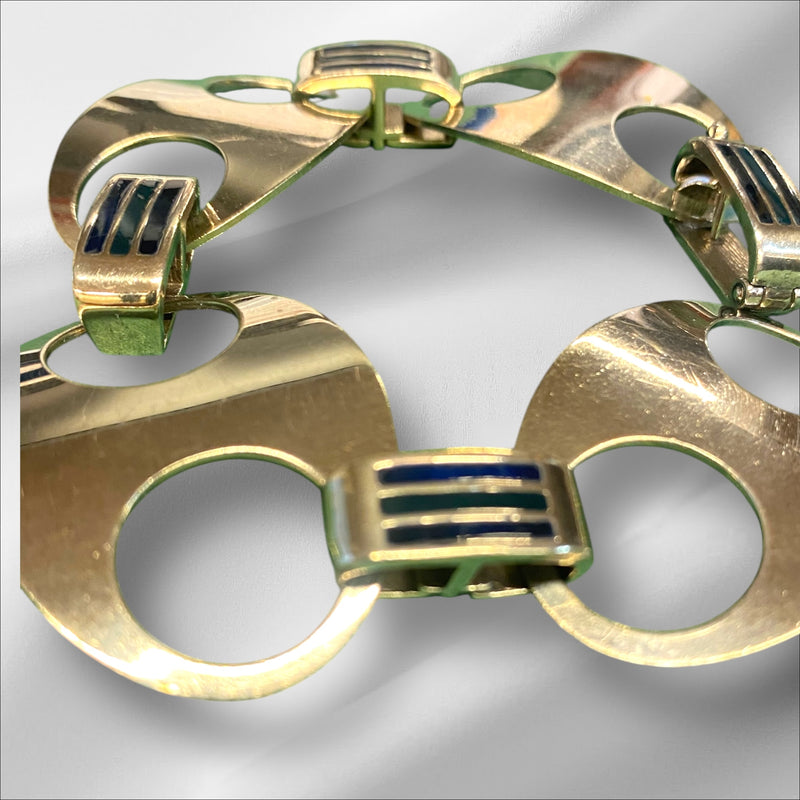Vintage 1960s Enamelled Bracelet in 925 Sterling Silver – Bayonet Clasp – 42g