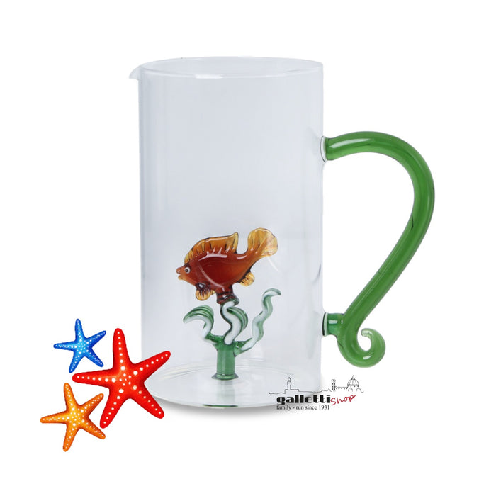 Glass Pitcher with Tropical Fish with handle