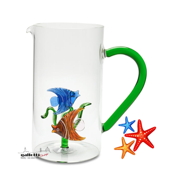 Glass Pitcher with Tropical Fish with handle