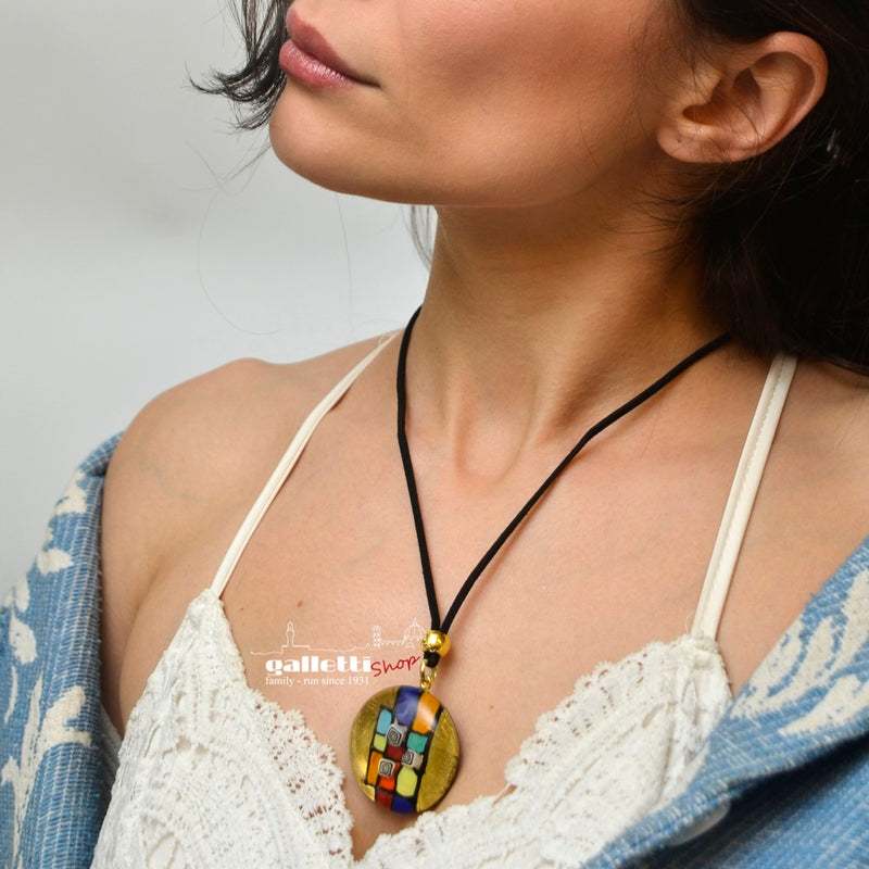 Murano Glass Pendant Necklace with Gold Leaf – Miró Inspired