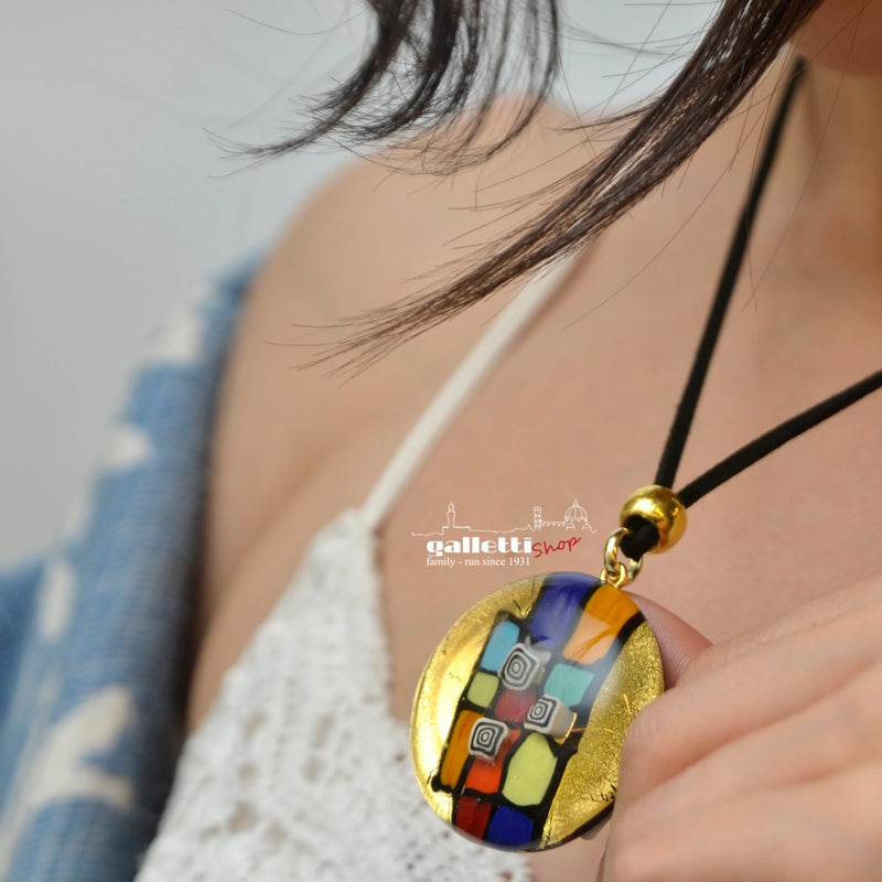 Murano Glass Pendant Necklace with Gold Leaf – Miró Inspired