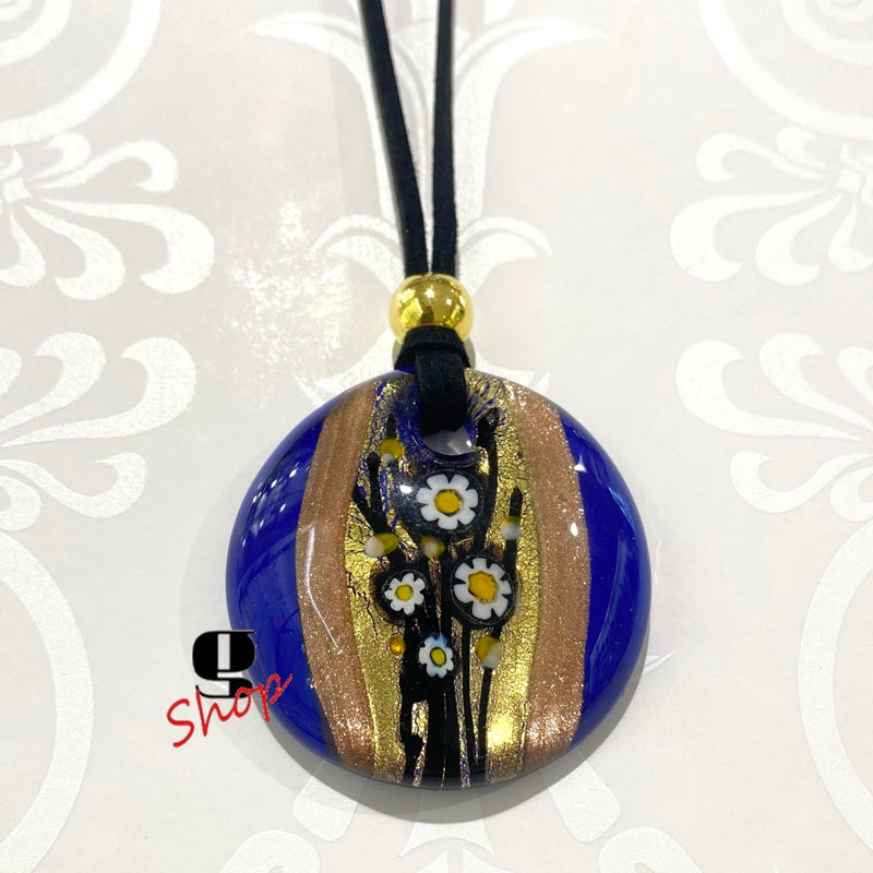 Murano Glass Pendant with Gold Leaf and Daisy Murrine – Botticelli Inspired