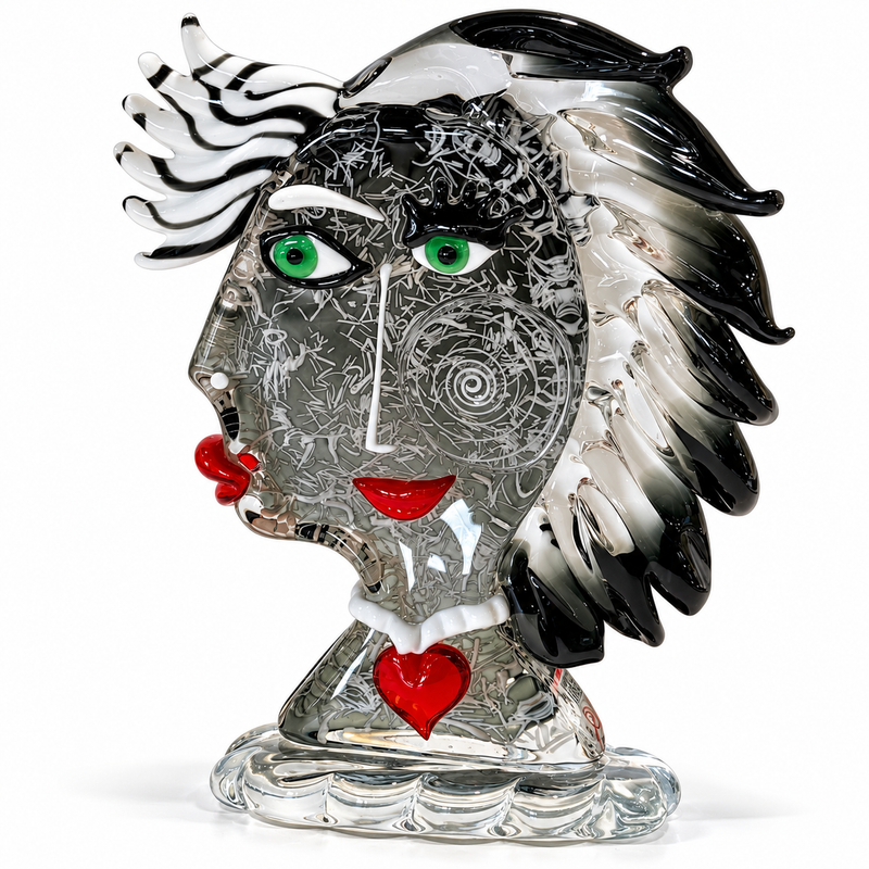 CRUELLA & DAVID – Picasso Head Murano Glass Sculpture by Maestro Badioli