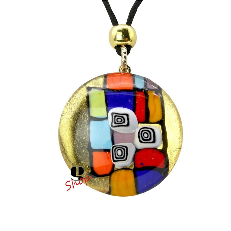 Murano Glass Pendant Necklace with Gold Leaf – Miró Inspired
