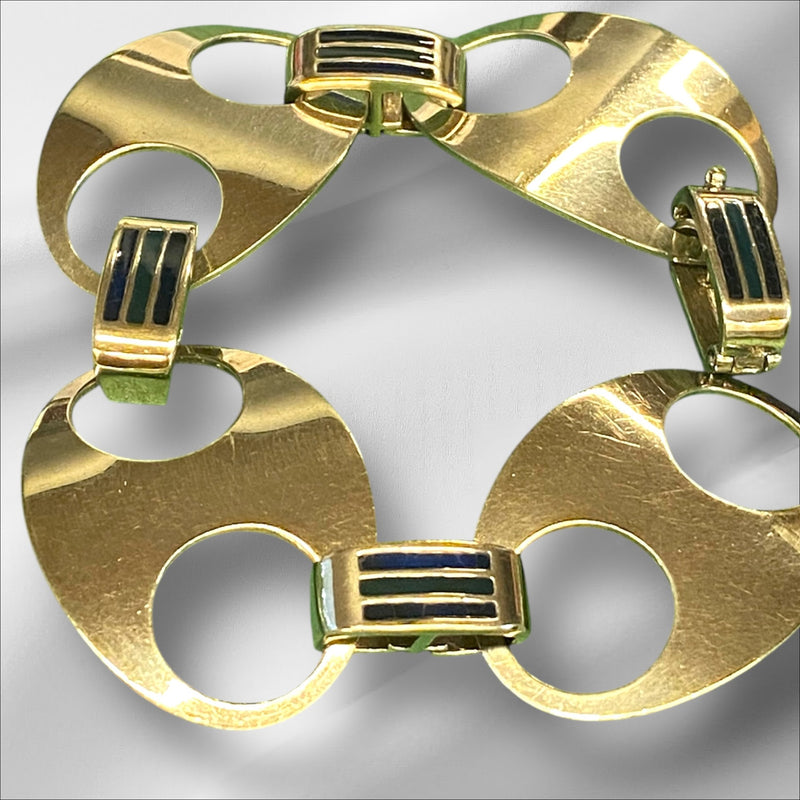 Vintage 1960s Enamelled Bracelet in 925 Sterling Silver – Bayonet Clasp – 42g