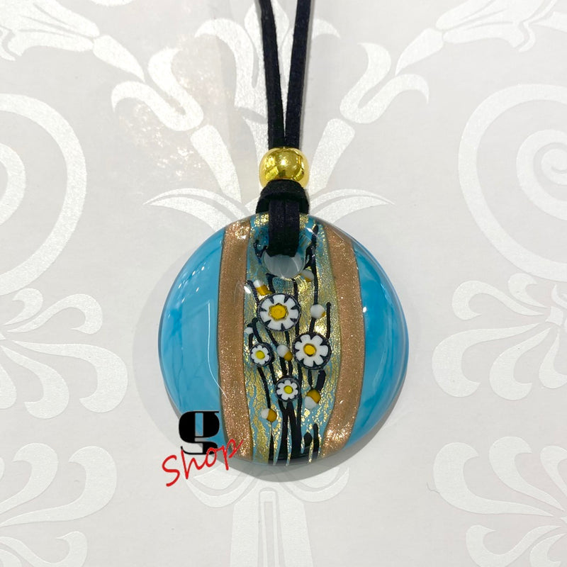 Murano Glass Pendant with Gold Leaf and Daisy Murrine – Botticelli Inspired